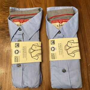 Lidl Women's Light Blue Logo 2 Short Sleeve Shirt Size Medium Cotton Button Up